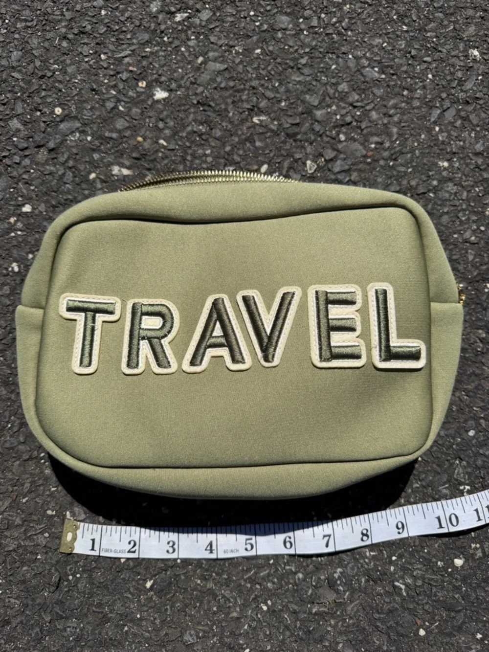 Olive Green 'TRAVEL' Zip Cosmetic Pouch